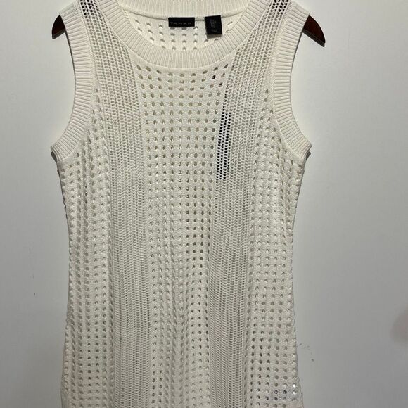 Tahari Women's Cream Open Knit Round Neck Sleeveless Bodycon Dress Large NWT - Picture 1 of 10